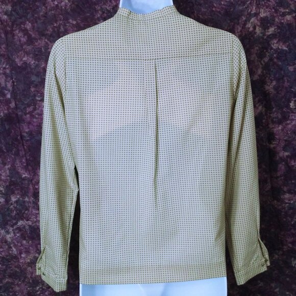 Vintage Quality Handmade Silk Blouse Lady(M-10) Hidden ButtonsUp Snaps Dots Tan - Picture 10 of 11